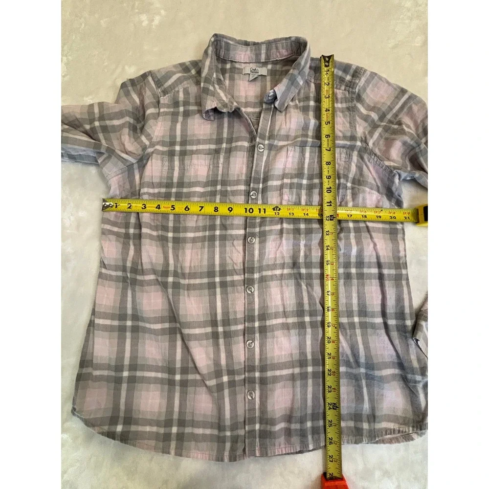 Croft & Barrow Womens XL Pink Grey Plaid Button Down Shirt Long Sleeve Pockets - Picture 4 of 5